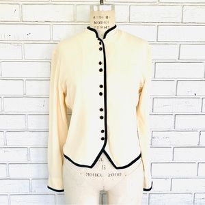 HOST PICK :: Talbots Mandarin Style Beige Black Shirt Blouse Coat Size 4P